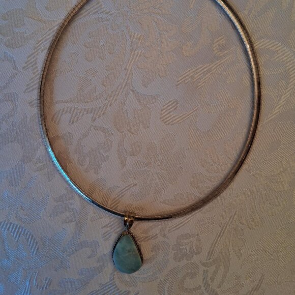 Natural Light Blue Larimar from Dominican Republic with 925 Sterling OMEGA CHAIN - Picture 2 of 3